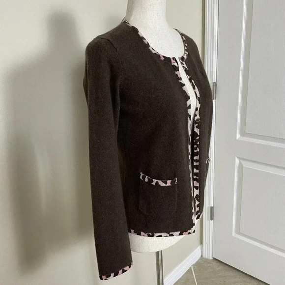 U-Knit 100% CASHMERE Cardigan Sweater Size Small S Pockets Button Front Brown - Picture 9 of 15